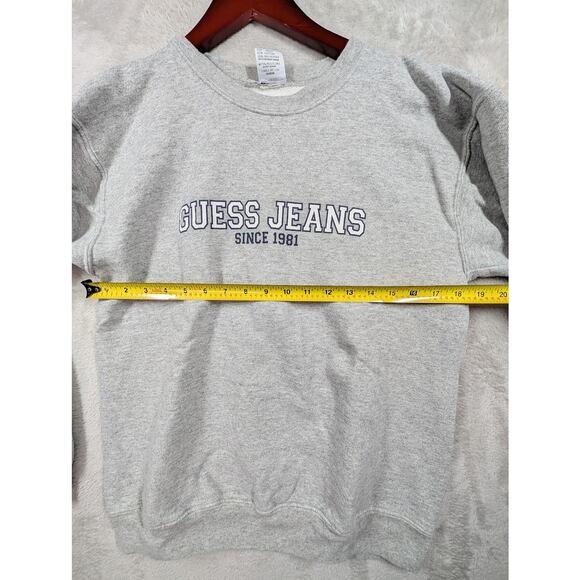 GUESS JEANS Sweatshirt Adult Size SMALL Gray Embroidered Vintage 90s Spellout - Picture 5 of 8